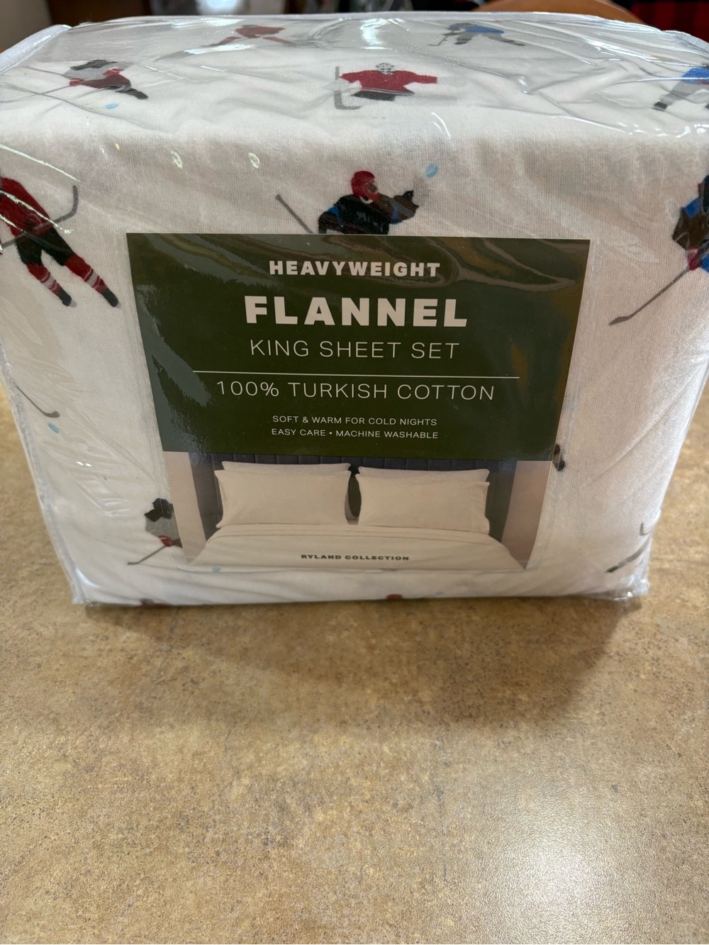 King Flannel Sheet Set 100% Turkish Cotton Heavyweight Ice Hockey Players New